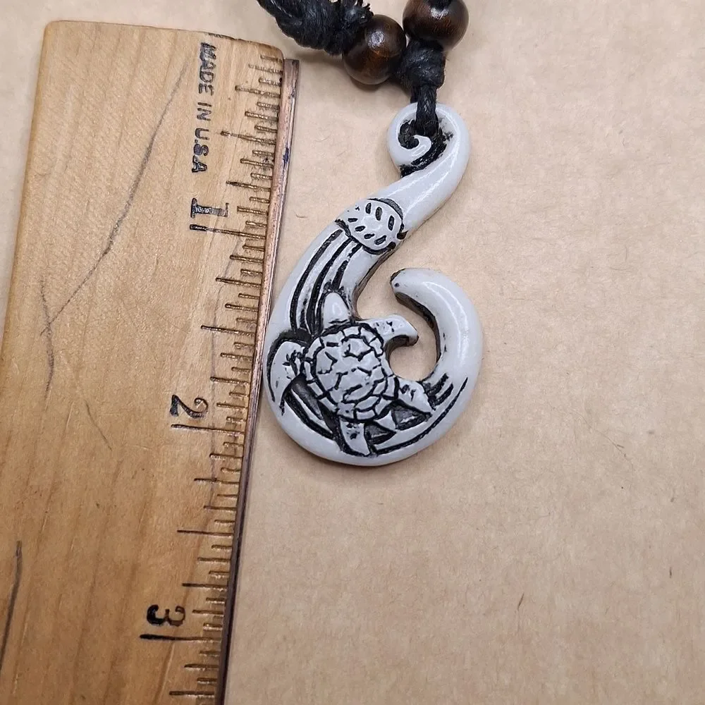 Turtle Hawaiian fish hook necklace adjustable Tribal pendant nautical jewelry